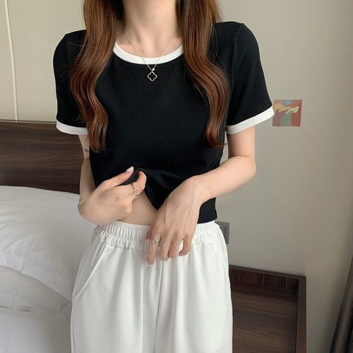 Damen T-Shirt Kurzarm Leichtes Baumwollshirt Weiß