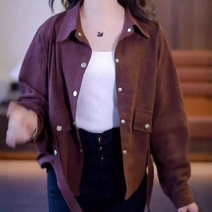 Damen Überwurfjacke Samtbaumwolle Lässig Beige