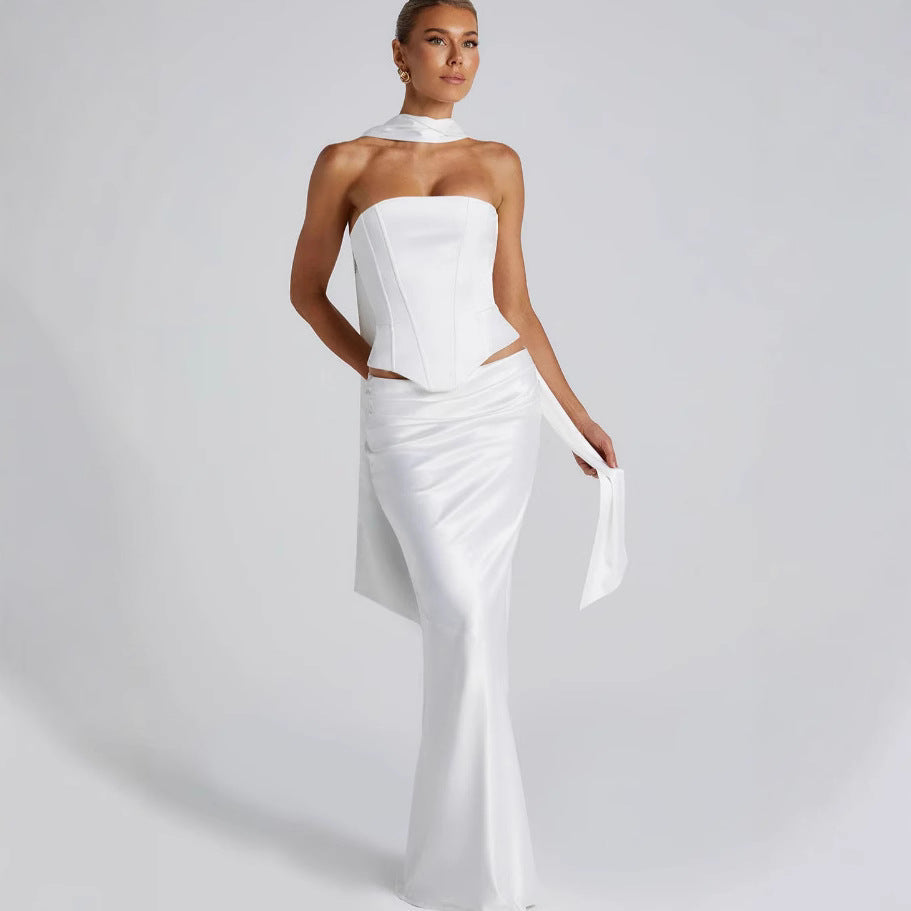 Damen Hochzeitskleid Schulterfrei Elegant Taillenverband