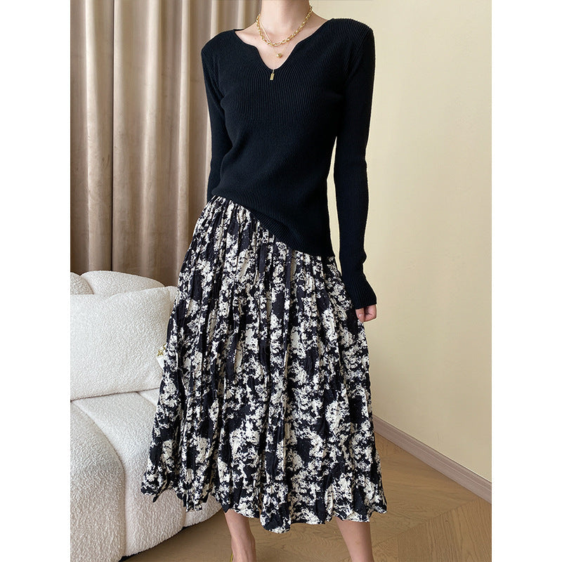 Damen Midirock Floralmuster Faltenwurf Eveloria