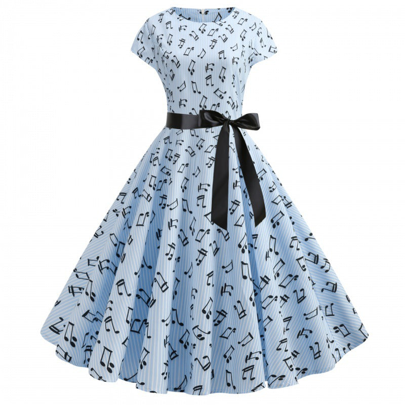 Damen Rockabilly Kleid Notenprint Eveloria - Eveloria