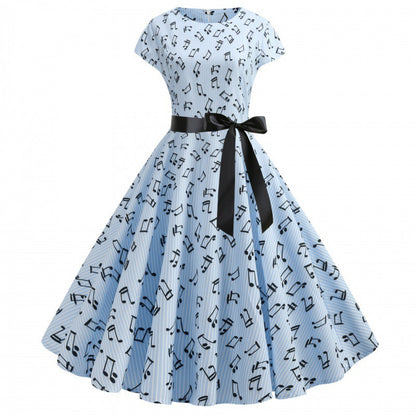 Damen Rockabilly Kleid Notenprint Eveloria - Eveloria