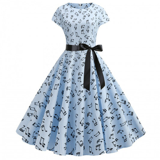 Damen Rockabilly Kleid Notenprint Eveloria - Eveloria