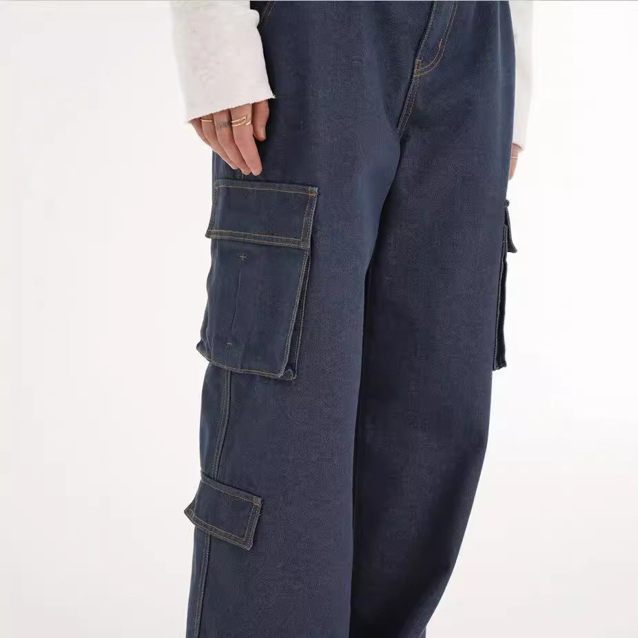 Damen Cargo-Jeans Weites Modell Praktische Taschen Blau Eveloria