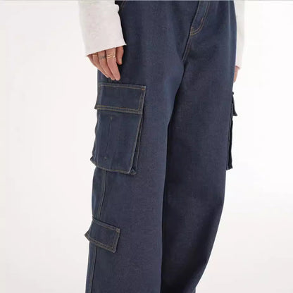 Damen Cargo-Jeans Weites Modell Praktische Taschen Blau Eveloria