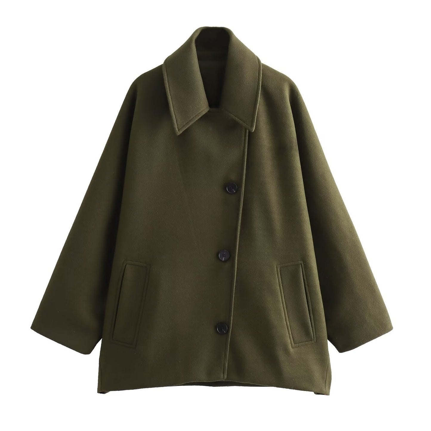 Damen Oversized Mantel Hüftlänge Weiter Reverskragen Beige