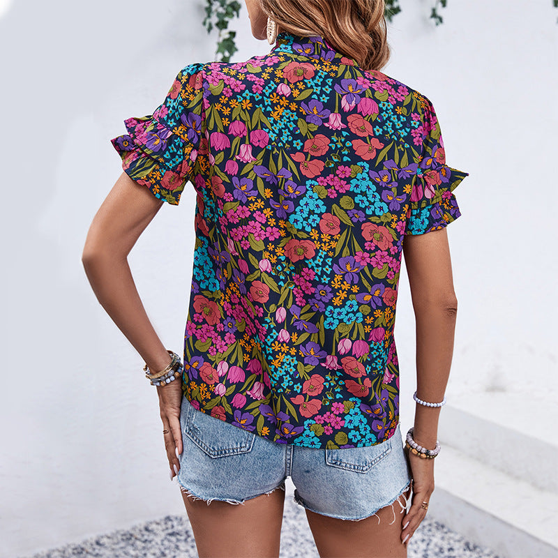 Damen Bluse Rüschendetails Floralmuster