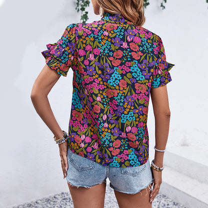 Damen Bluse Rüschendetails Floralmuster