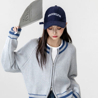 Damen Strickcardigan Reißverschluss Sportliches Streifenmuster