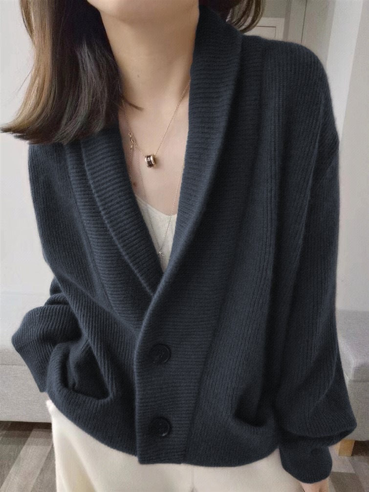 Damen Grobstrickcardigan Klassisch Revers Beige