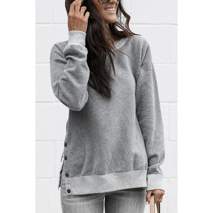 Damen Sweatshirt V-Ausschnitt mit Druckknöpfen