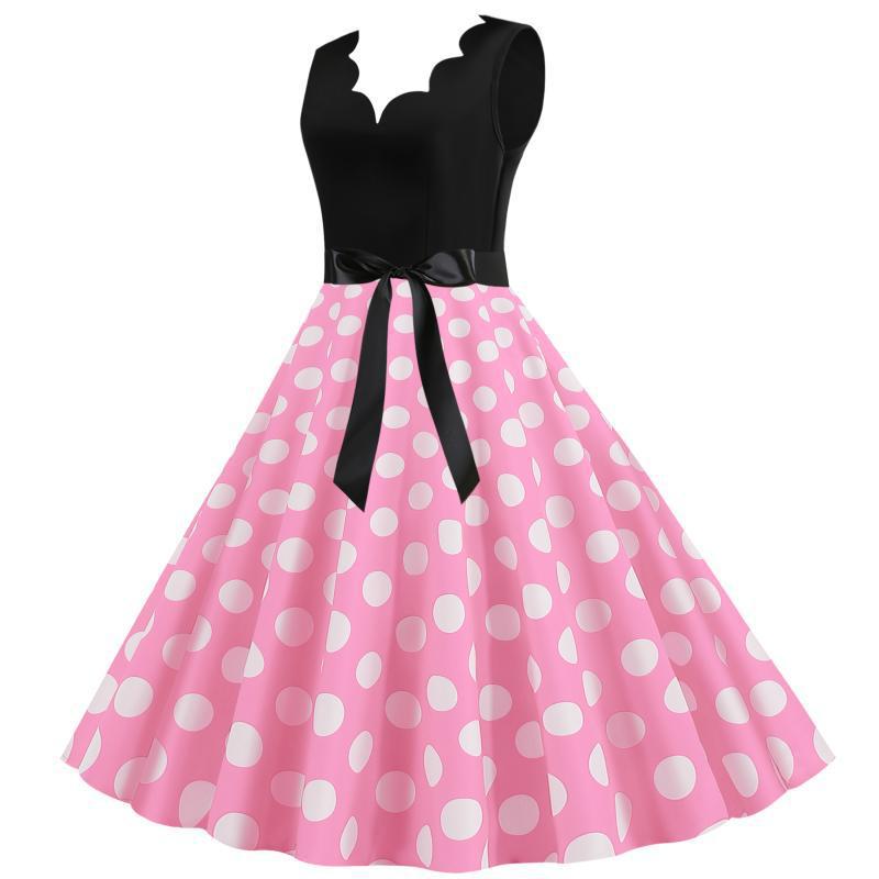 Damen Swingkleid V-Ausschnitt Punktemuster Eveloria