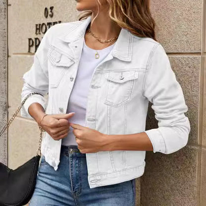 Damen Jeansjacke Klassischer Schnitt Mit Taschen Blau Eveloria