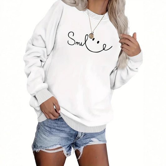 Damen Sweatshirt Lässiger Schriftzug Baumwolle Beige - Eveloria
