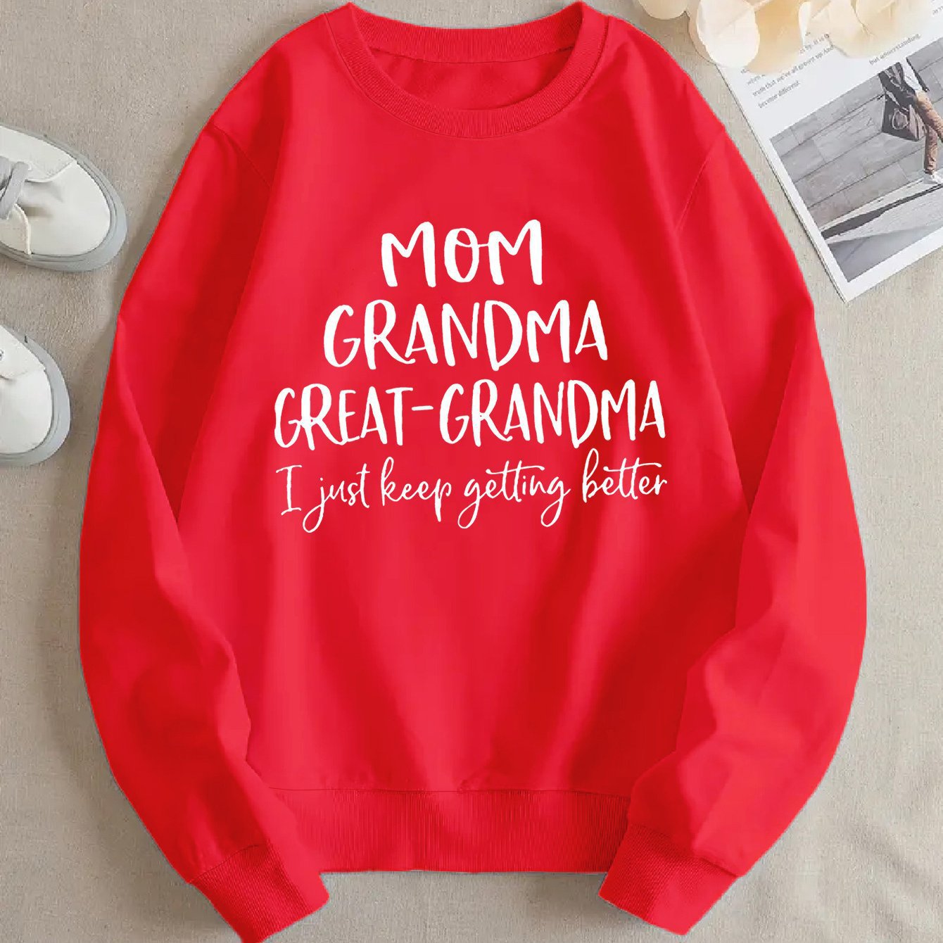 Damen Sweatshirt Familienaufdruck Bequem Grau Eveloria
