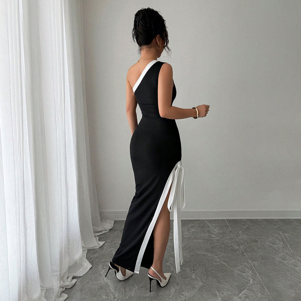 Damen Abendkleid Bodycon Asymmetrischer Ausschnitt Seitlicher Schlitz