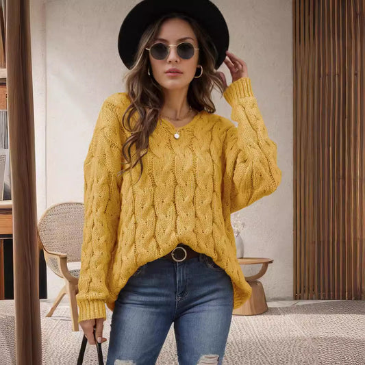 Damen Grobstrickpullover Romantisches Zopfmuster Weit Eveloria - Eveloria