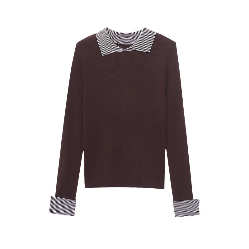 Damen Pullover Gestreift Klassischer Kragen Rippstruktur Eveloria