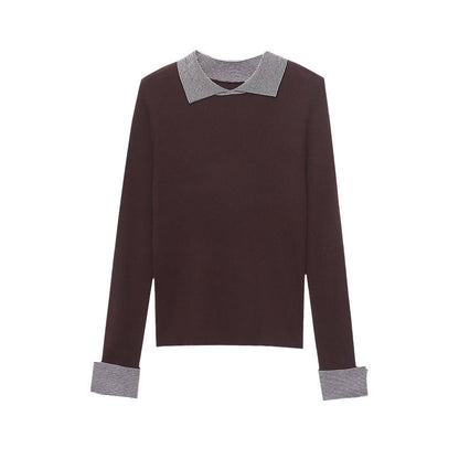 Damen Pullover Gestreift Klassischer Kragen Rippstruktur Eveloria
