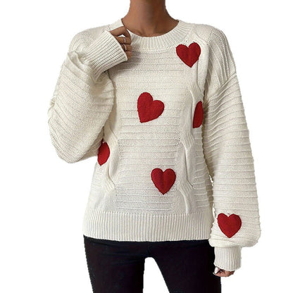 Damen Strickpullover Herz-Applikation Modernes Design