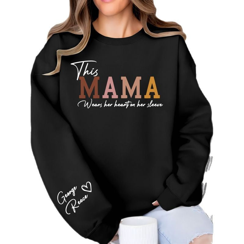Damen Sweatshirt Mama Aufdruck Bequem Grau Eveloria