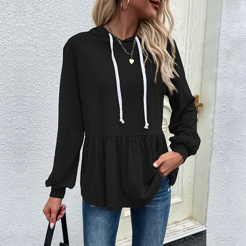Damen Hoodie Volantdetails Grau Eveloria