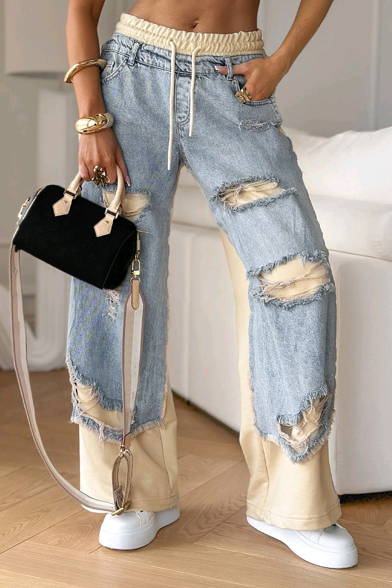 Damen Destroyed Denim Jogger Jeans Eveloria
