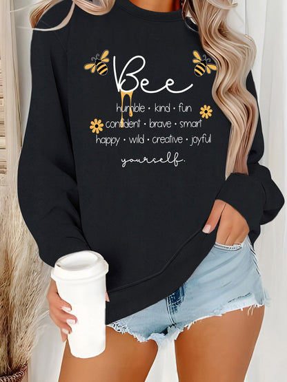 Damen Sweatshirt Bienenmotiv Positives Design Grau