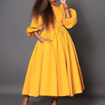 Eveloria Damen Maxikleid Hochkragen Abnehmbarer Gürtel - Eveloria