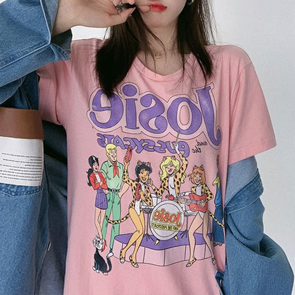 Damen T-Shirt mit Rotdruck und lockerer Passform
