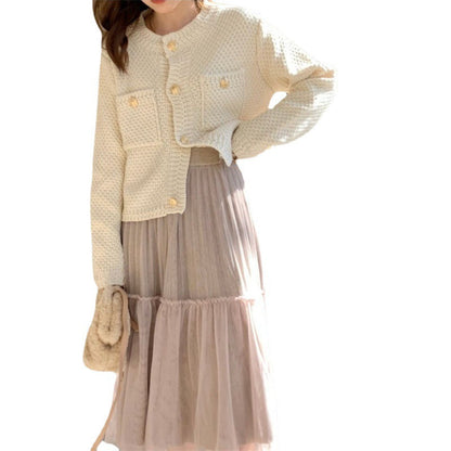 Damen Strickjacke Dekorative Knöpfe Strukturiert Beige Eveloria