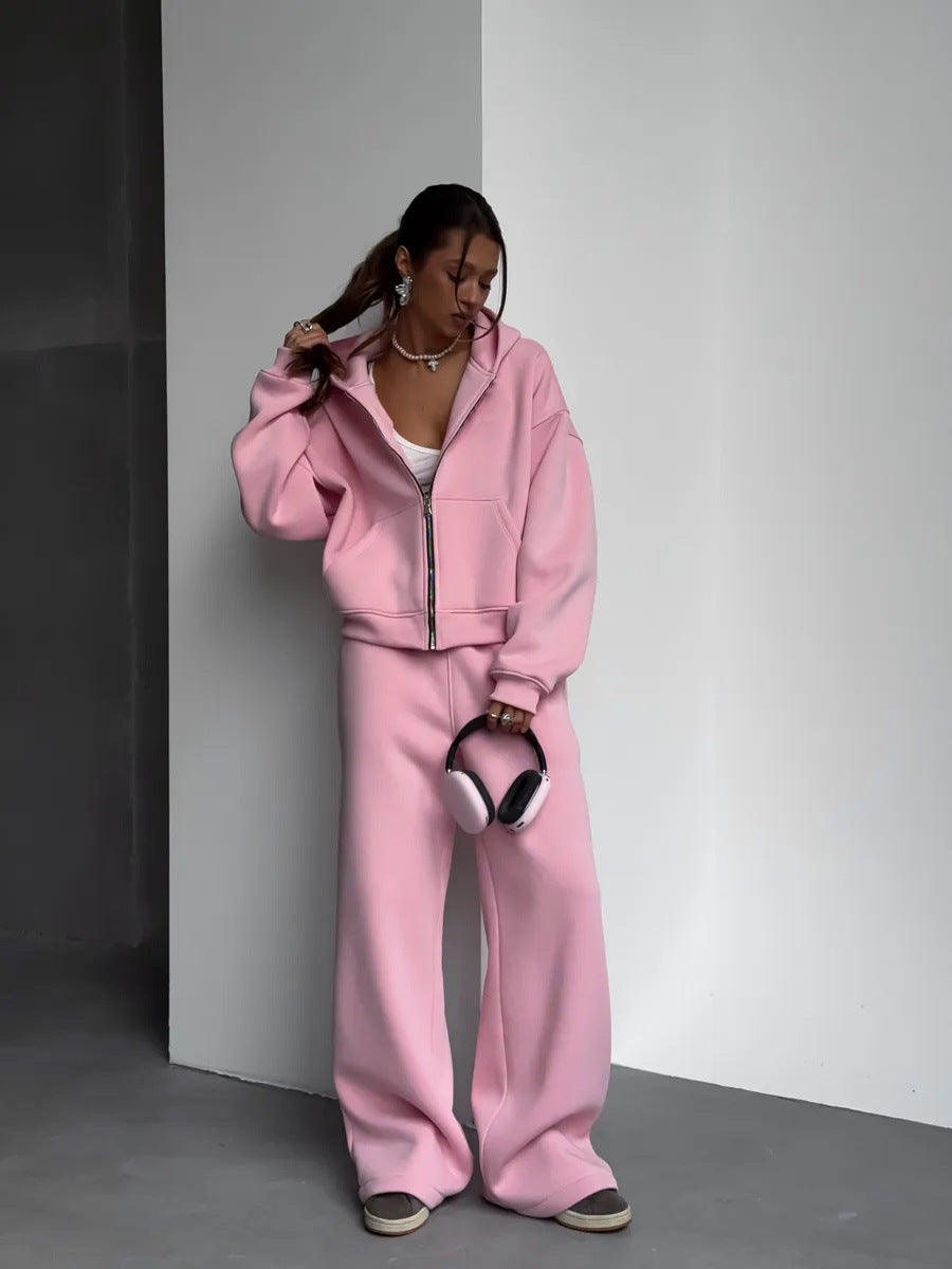 Damen Oversize-Jacke mit Reißverschluss und weiten Hosen