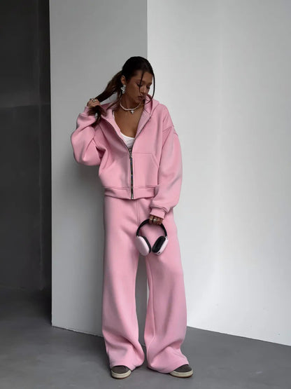 Damen Oversize-Jacke mit Reißverschluss und weiten Hosen