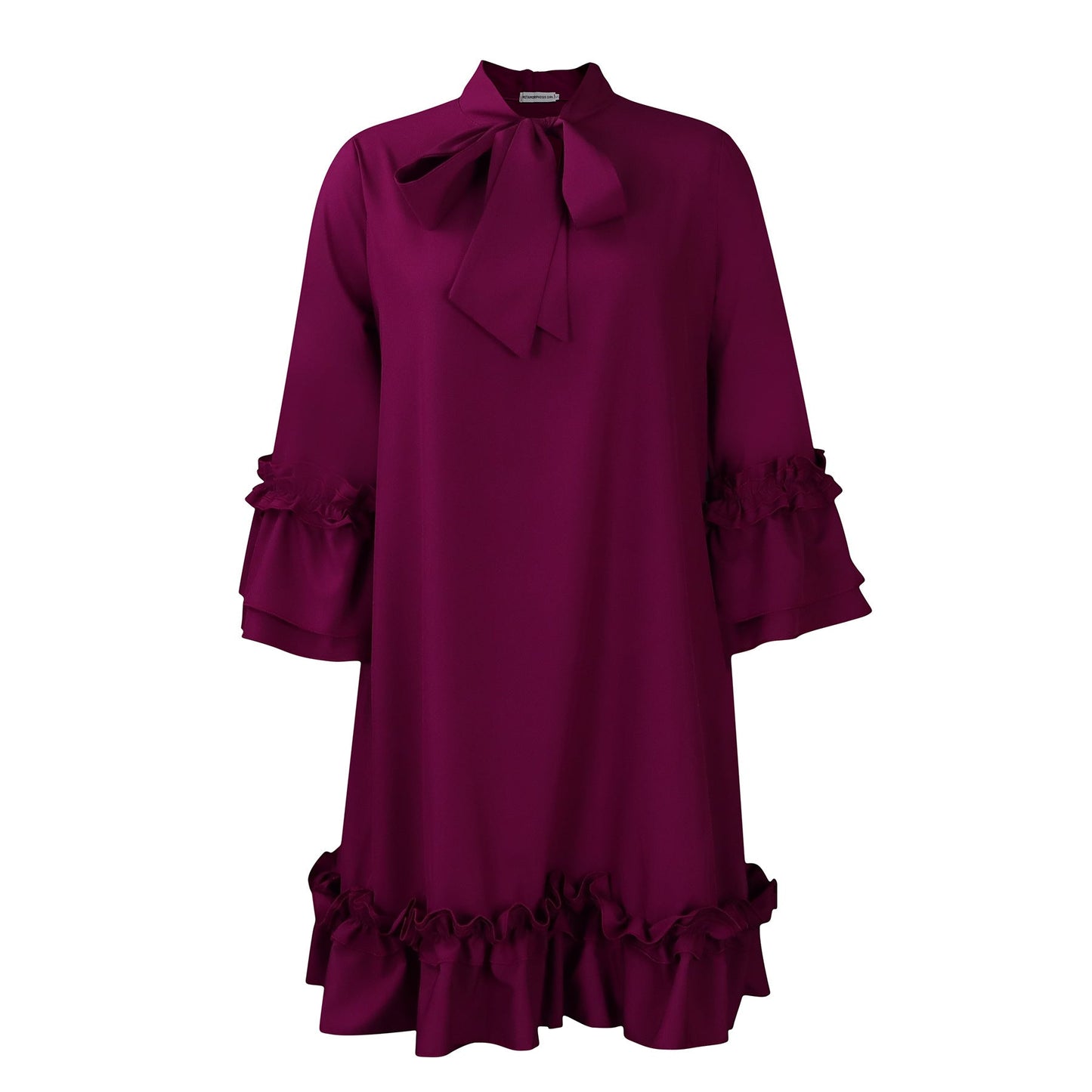 Damen Kleid Rüschendetails Stehkragen Eveloria