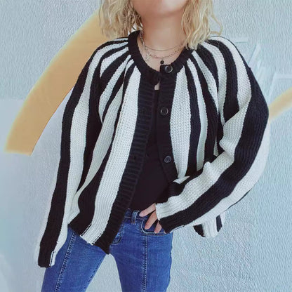 Damen Strickjacke mit vertikalen Streifen Anthrazit