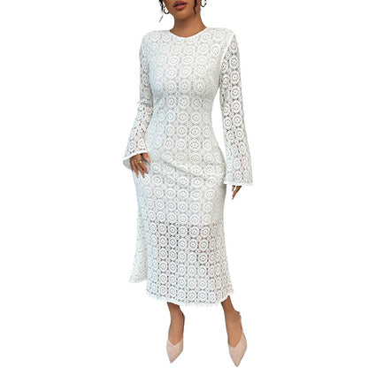 Damen Spitzenkleid V-Ausschnitt Voluminöse Ärmel Eveloria
