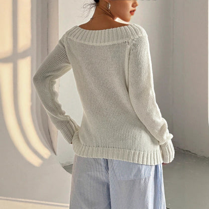 Damen Strickpullover Weite Schultern Strukturiert Eveloria