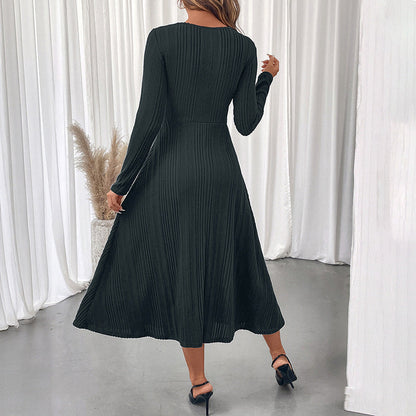 Damen Midi-Kleid Rippstrick Cut-Out Elegant