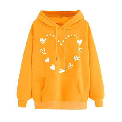 Damen Kapuzenpullover Herzmotiv Kängurutasche Bequem
