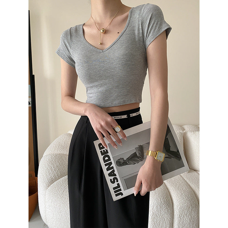 Damen Crop- Kurzärmlig V-Ausschnitt Eveloria
