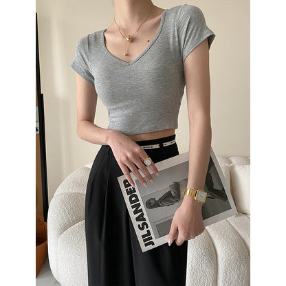 Damen Crop- Kurzärmlig V-Ausschnitt Eveloria