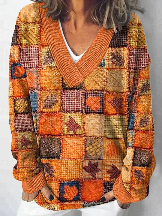 Damen Pullover V-Ausschnitt Floralmuster Lässig Eveloria