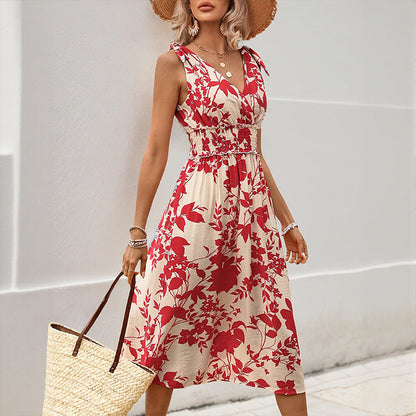 Damen Midi-Kleid Florales Design RüschenDetail