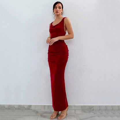 Damen Maxikleid Wasserfallausschnitt Rüschendetails Eveloria
