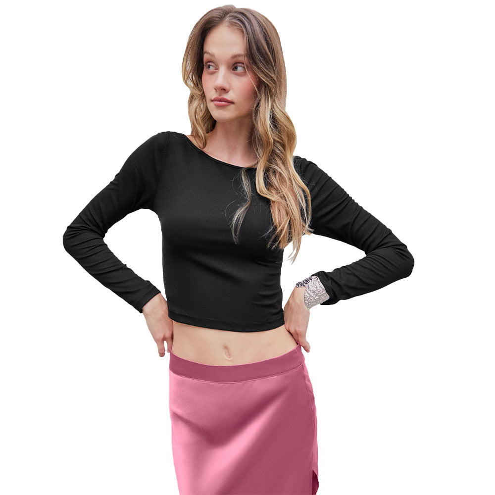 Damen Crop- Langärmlig Rundhalsausschnitt Elegant