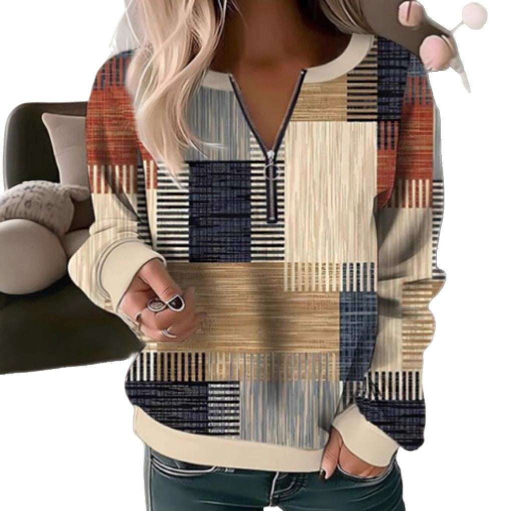 Damen Sweatshirt Geometrisches Design Hochgeschlossener