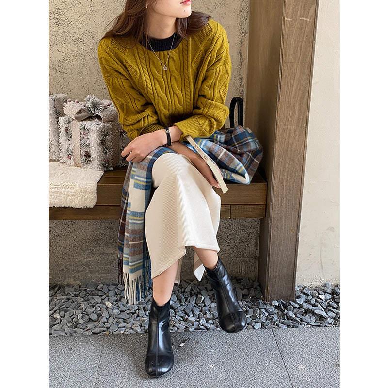 Damen Pullover Grobgestrickt Zopfmuster Eveloria - Eveloria