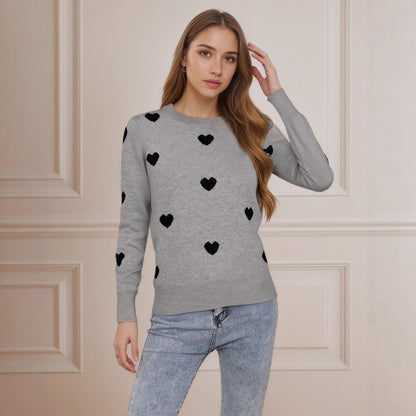 Damen Strickpullover Herz-Design Feine Struktur