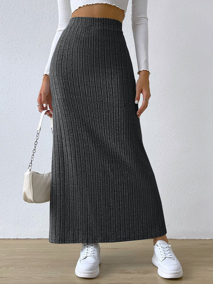 Damen Maxirock Rippendesign Seidenähnlich