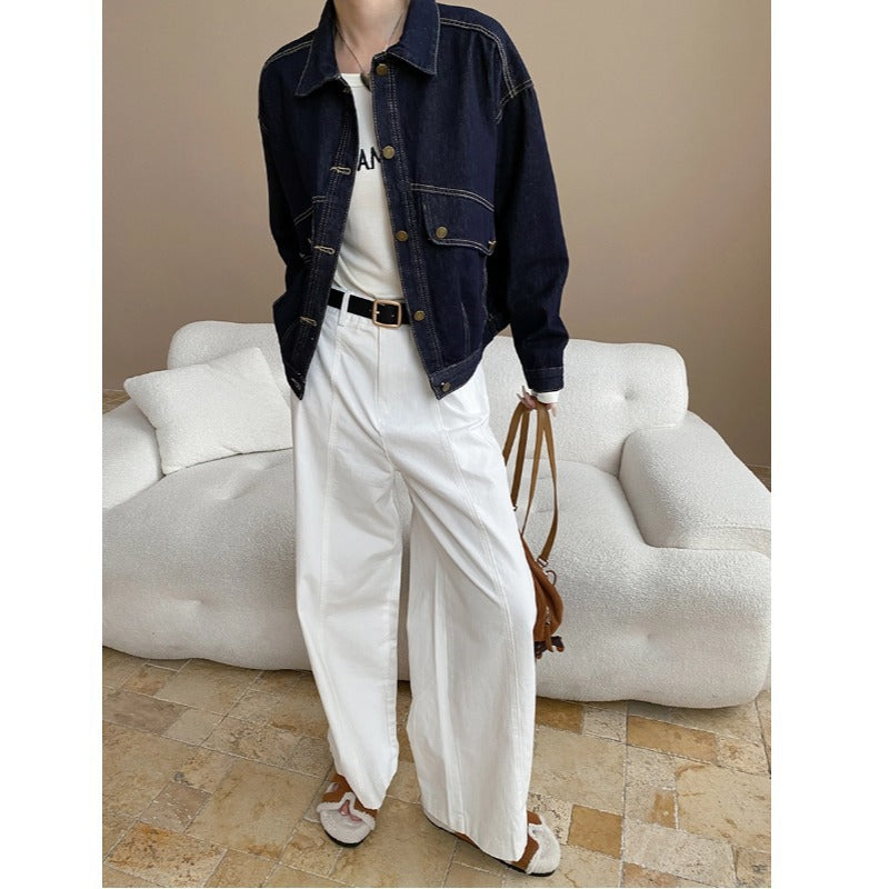 Damen Denimjacke Lässig Entspannter Schnitt Blau